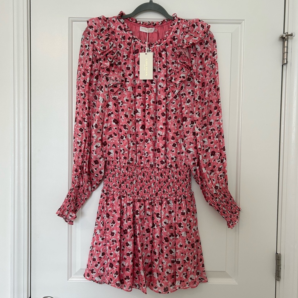 Ramy Brook Pink Floral Long-Sleeve Ruffle Dress